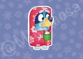 Hand-drawn Holiday Blue Pup Vinyl Sticker | Stocking Stuffer | Laptop Decals | Water Bottle Decals |