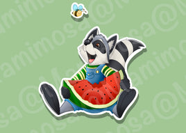 Summer Raccoon Vinyl Sticker | Car Decals | Laptop Decals | Water Bottle Decals |