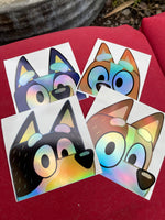 NEW Holographic Blue Dog Car Peeker Family | Car Decals | Laptop Decals | Water Bottle Decals |