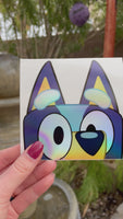 NEW Holographic Blue Dog Car Peeker Family | Car Decals | Laptop Decals | Water Bottle Decals |