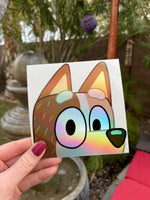 NEW Holographic Blue Dog Car Peeker Family | Car Decals | Laptop Decals | Water Bottle Decals |