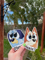 "Please?" Blue and Orange Dog Vinyl Sticker Duo | Water Bottle Decal | Laptop Decals | Bumper Stickers |