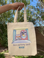 "Nice Parking Spot Rita!" Tote Bag | Storage Bag | Shoulder Bag | Travel Bag | Toiletry Bag | Cotton Canvas | School Supplies | Shoulder Bag |