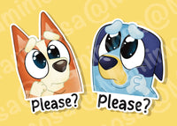 "Please?" Blue and Orange Dog Vinyl Sticker Duo | Water Bottle Decal | Laptop Decals | Bumper Stickers |