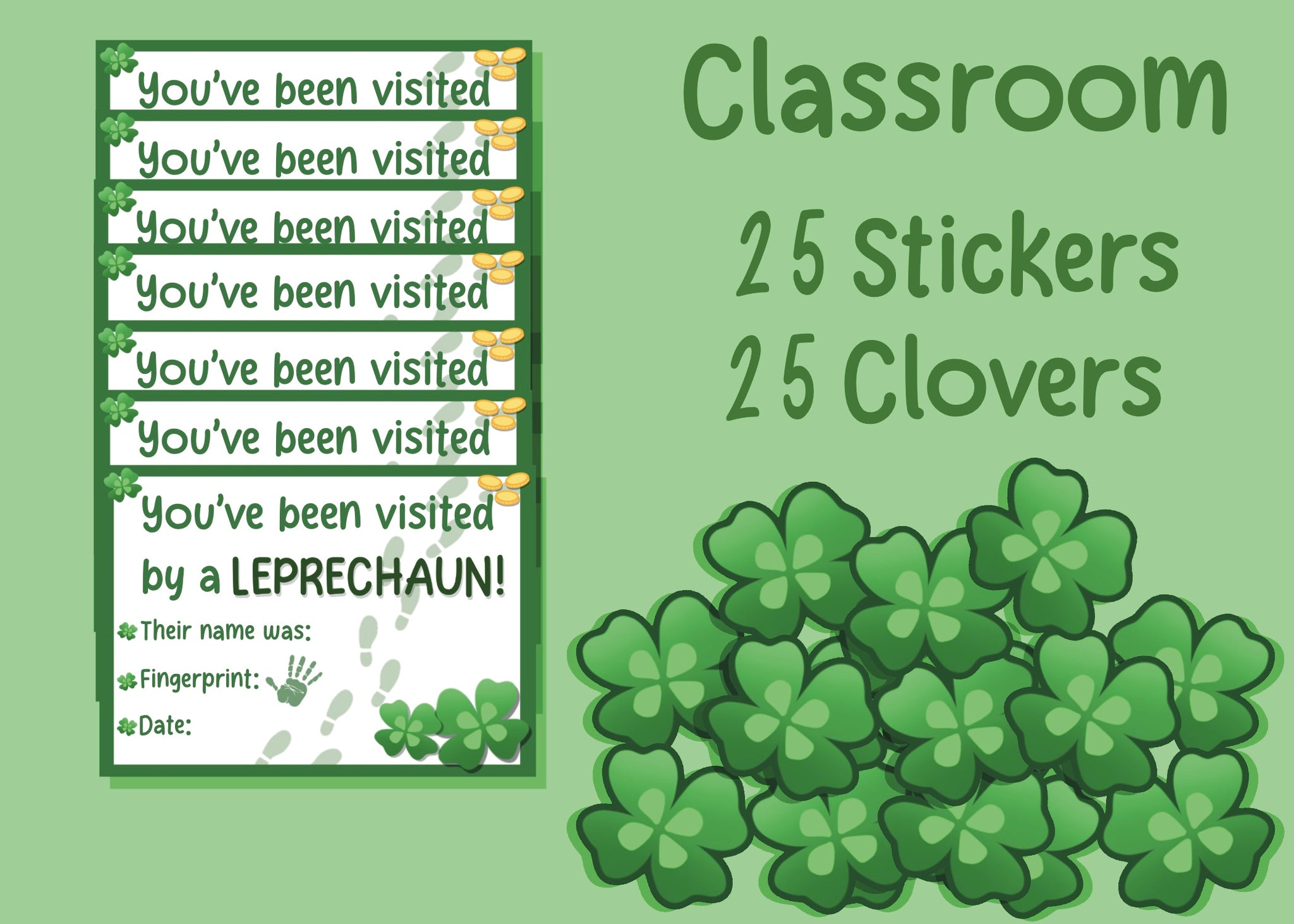 Classroom Leprechaun Visit Vinyl Stickers, Car Decals, Laptop Decals